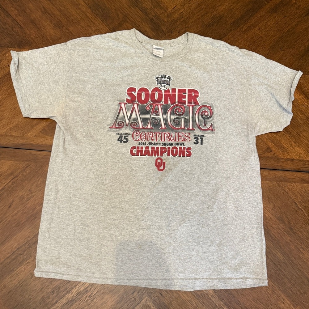 Oklahoma Sooners 2014 Sugar Bowl Champions‎ T-Shirt Mens XL Gray Gildan NCAA